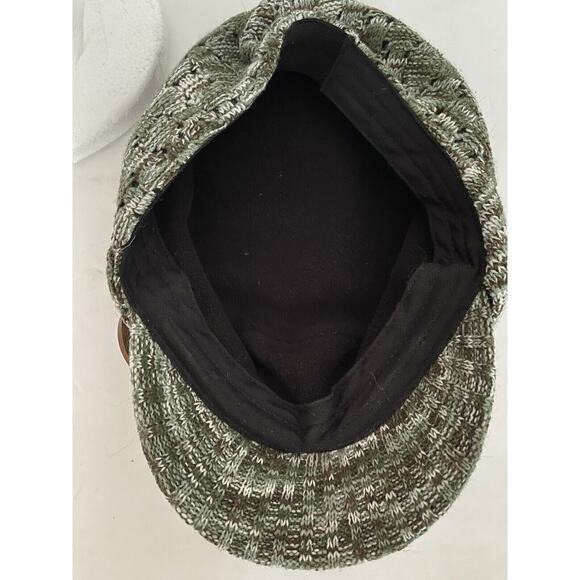 Vtg Scala Pronto Wms Grn Blk Knit Y2K Lined Cabbie Newsboy Elas Back Buckle Acc - Picture 8 of 9